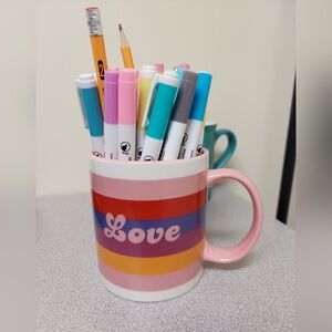 Colorful Pink and Red Ceramic Mug with Love Design valentine's day gift